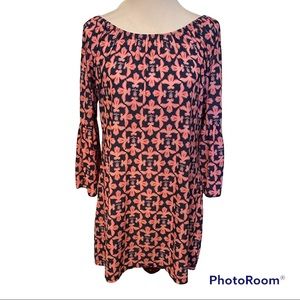SIMPLY SOUTHERN DRESS MINI SHIFT ON OFF SHOULDER BELL SLEEVE BLUE PINK SIZE M